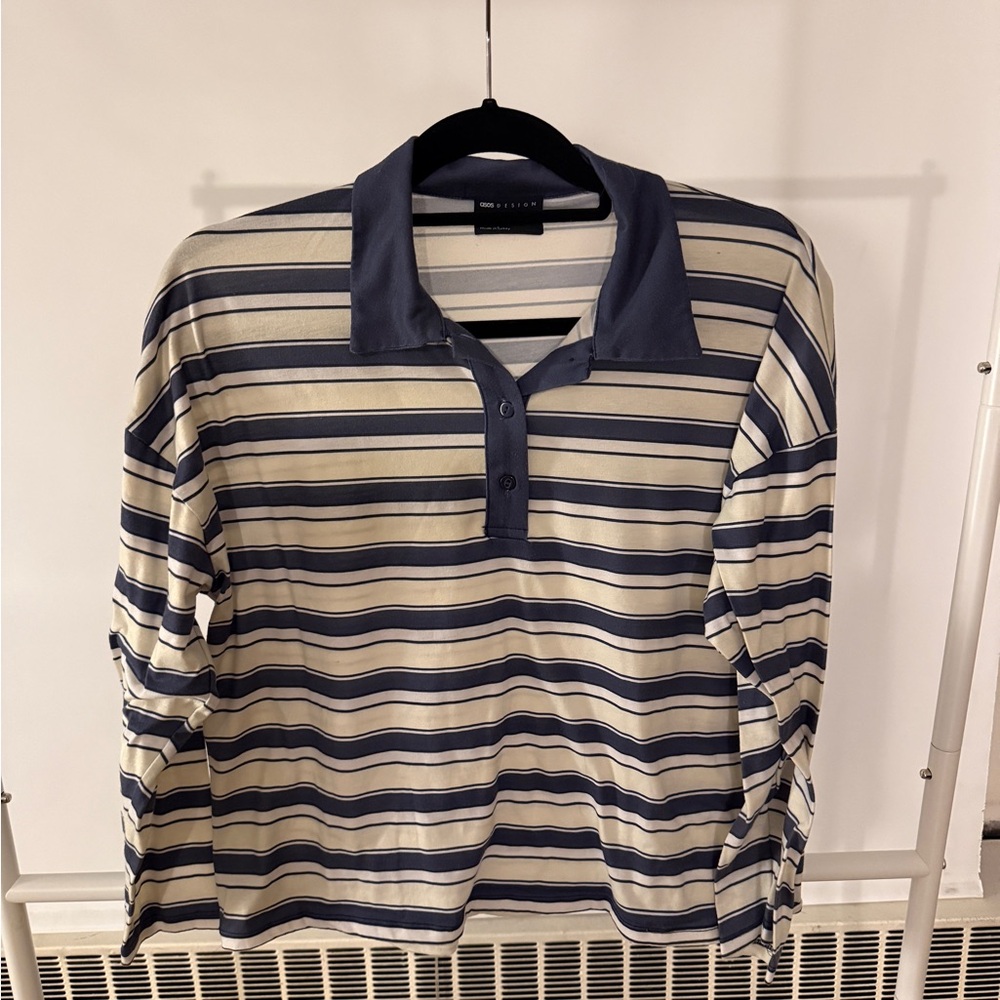 Banana Republic Navy and Cream Striped Shirt